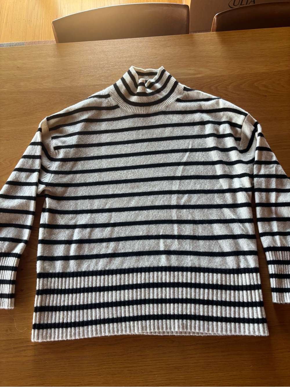Everlane Striped Mock Neck Sweater in White and Black in 100% cashmere